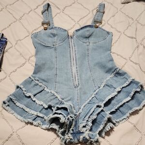 Fashion Nova Light Blue Denim Jumpsuit